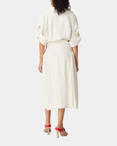 Bottega Veneta Fit-and-Flare Grainy Midi Dress with Frog Embellishments | Thumbnail 2 Bottega Veneta Fit-and-Flare Grainy Midi Dress with Frog Embellishments | Thumbnail 2