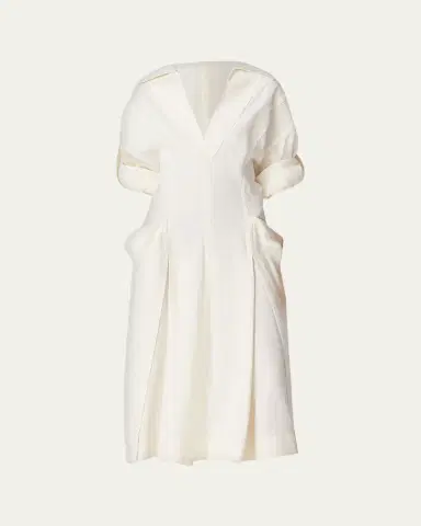 Bottega Veneta Fit-and-Flare Grainy Midi Dress with Frog Embellishments | Thumbnail 6 Bottega Veneta Fit-and-Flare Grainy Midi Dress with Frog Embellishments | Thumbnail 6