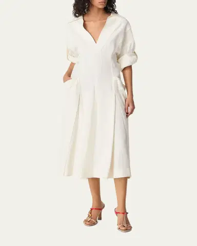 Bottega Veneta Fit-and-Flare Grainy Midi Dress with Frog Embellishments | Thumbnail 7 Bottega Veneta Fit-and-Flare Grainy Midi Dress with Frog Embellishments | Thumbnail 7