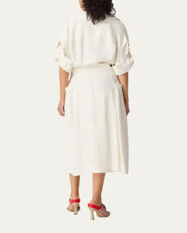 Bottega Veneta Fit-and-Flare Grainy Midi Dress with Frog Embellishments | Thumbnail 8 Bottega Veneta Fit-and-Flare Grainy Midi Dress with Frog Embellishments | Thumbnail 8