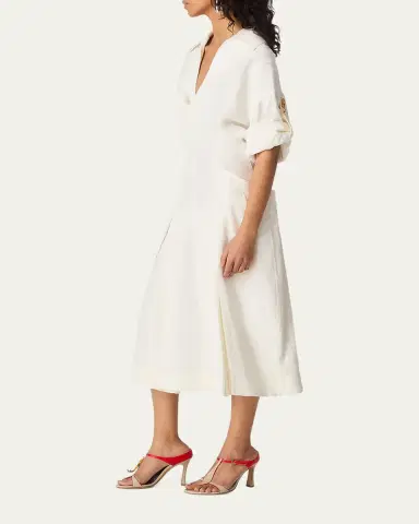 Bottega Veneta Fit-and-Flare Grainy Midi Dress with Frog Embellishments | Thumbnail 9 Bottega Veneta Fit-and-Flare Grainy Midi Dress with Frog Embellishments | Thumbnail 9