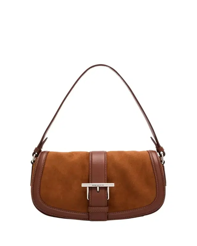 McQueen T-Bar Saddle Suede & Leather Shoulder Bag
