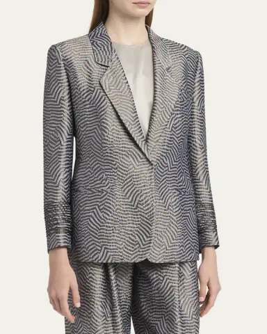 Giorgio Armani Animalier Silk Jacquard Single-Breasted Blazer Jacket | Thumbnail 4
