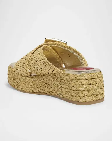 Roger Vivier Strass-Buckle Raffia Platform Sandals | Thumbnail 3