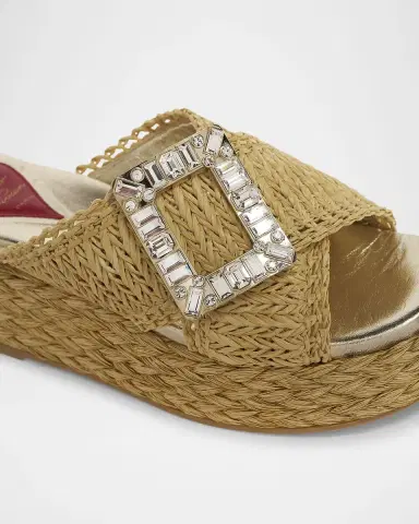 Roger Vivier Strass-Buckle Raffia Platform Sandals | Thumbnail 4