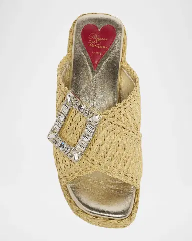 Roger Vivier Strass-Buckle Raffia Platform Sandals | Thumbnail 5