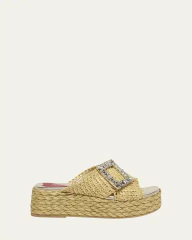 Roger Vivier Strass-Buckle Raffia Platform Sandals | Thumbnail 6