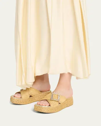 Roger Vivier Strass-Buckle Raffia Platform Sandals | Thumbnail 7