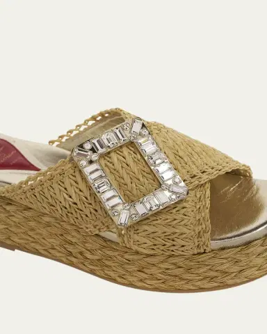Roger Vivier Strass-Buckle Raffia Platform Sandals | Thumbnail 10