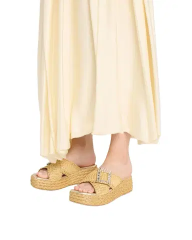 Roger Vivier Strass-Buckle Raffia Platform Sandals | Thumbnail 1