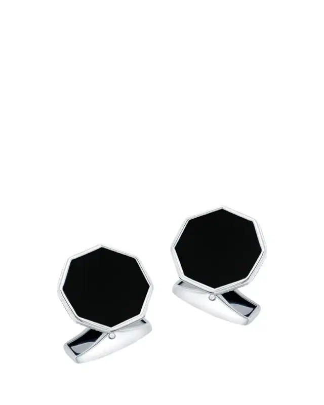 Men's Rhodium-Plated Sterling Silver Black Onyx Classic London Eye Cufflinks