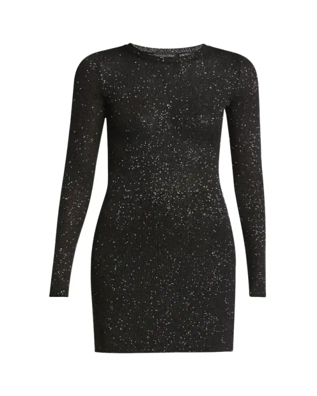 Sequined Knit Mini Long Sleeve Dress