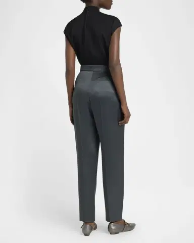 Giorgio Armani Silk Satin Pleated Straight-Leg Trousers | Thumbnail 2 Giorgio Armani Silk Satin Pleated Straight-Leg Trousers | Thumbnail 2