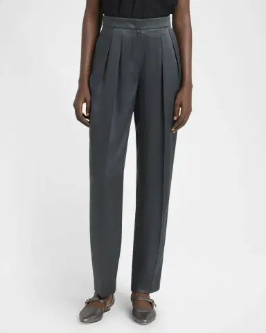 Giorgio Armani Silk Satin Pleated Straight-Leg Trousers | Thumbnail 3 Giorgio Armani Silk Satin Pleated Straight-Leg Trousers | Thumbnail 3