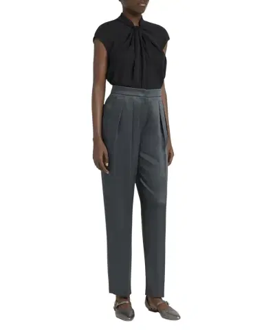 Giorgio Armani Silk Satin Pleated Straight-Leg Trousers | Thumbnail 1 Giorgio Armani Silk Satin Pleated Straight-Leg Trousers | Thumbnail 1