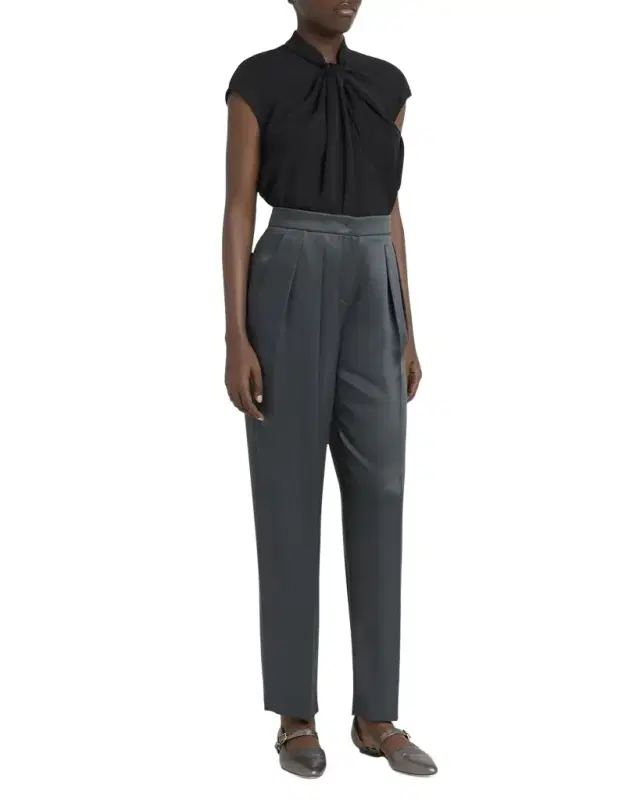 Giorgio Armani Silk Satin Pleated Straight-Leg Trousers