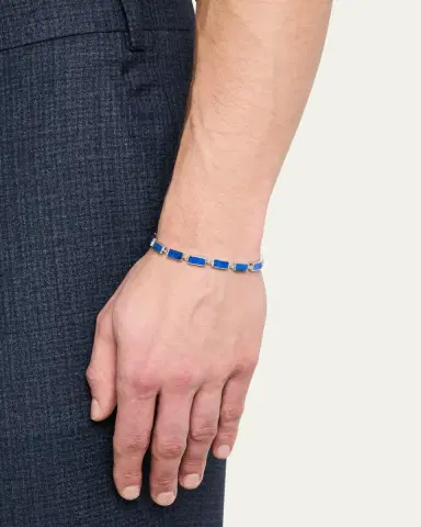 Jan Leslie Men's Sterling Silver and Rectangle Lapis Bracelet | Thumbnail 2