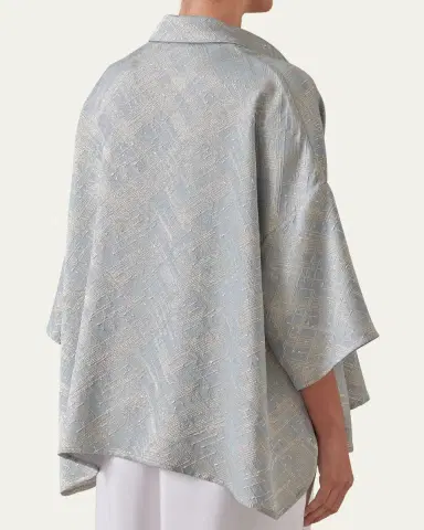 Eskandar Sloped Shoulder Wide A-Line Short Sleeve Shirt With Collar (Mid Length) | Thumbnail 5