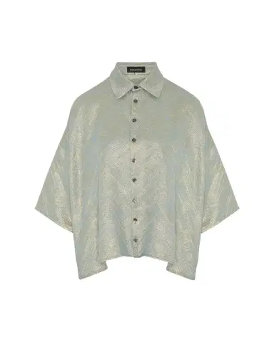 Eskandar Sloped Shoulder Wide A-Line Short Sleeve Shirt With Collar (Mid Length) | Thumbnail 1