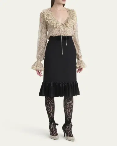 Valentino Garavani Micro Polka Dot Ruffle Chiffon Blouse | Thumbnail 2