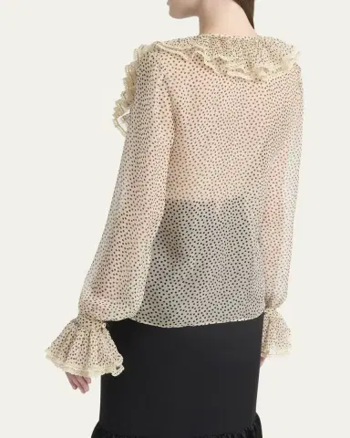 Valentino Garavani Micro Polka Dot Ruffle Chiffon Blouse | Thumbnail 3