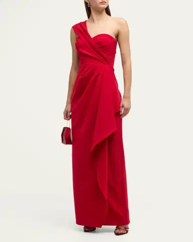 Rickie Freeman for Teri Jon One-Shoulder Draped Stretch Crepe Gown | Thumbnail 2