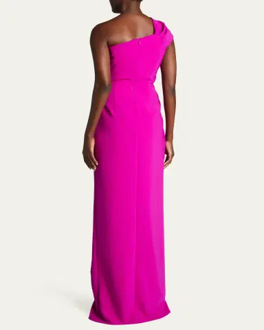 Rickie Freeman for Teri Jon One-Shoulder Draped Stretch Crepe Gown | Thumbnail 11
