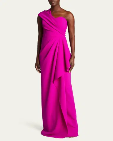 Rickie Freeman for Teri Jon One-Shoulder Draped Stretch Crepe Gown | Thumbnail 12