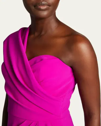 Rickie Freeman for Teri Jon One-Shoulder Draped Stretch Crepe Gown | Thumbnail 13