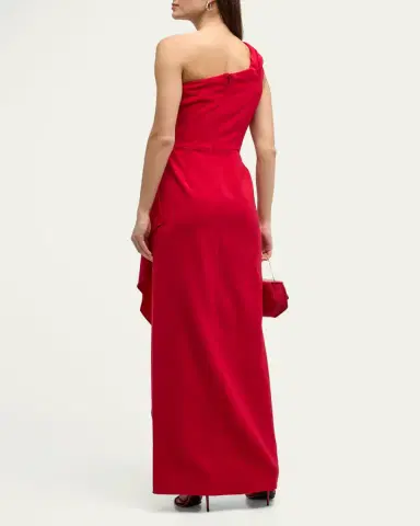 Rickie Freeman for Teri Jon One-Shoulder Draped Stretch Crepe Gown | Thumbnail 3