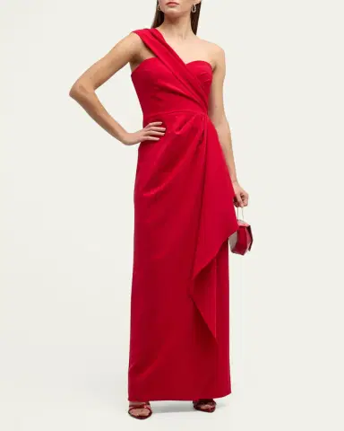 Rickie Freeman for Teri Jon One-Shoulder Draped Stretch Crepe Gown | Thumbnail 4