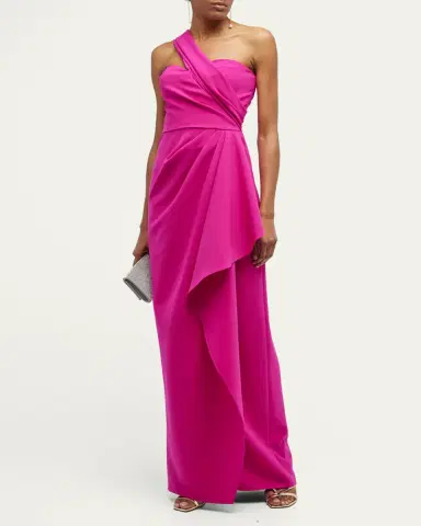 Rickie Freeman for Teri Jon One-Shoulder Draped Stretch Crepe Gown | Thumbnail 6