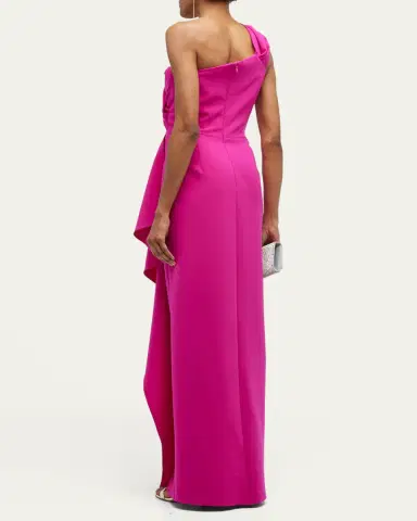 Rickie Freeman for Teri Jon One-Shoulder Draped Stretch Crepe Gown | Thumbnail 7