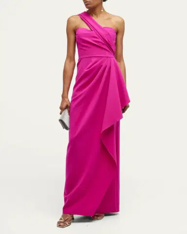 Rickie Freeman for Teri Jon One-Shoulder Draped Stretch Crepe Gown | Thumbnail 8