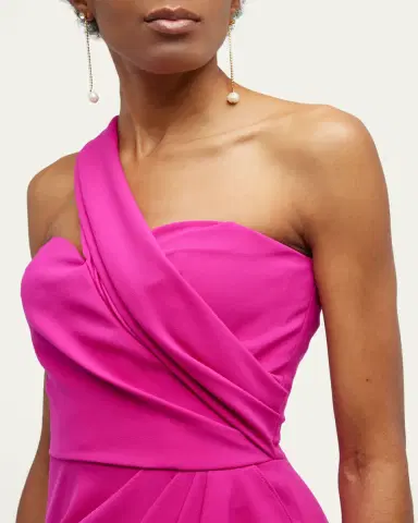 Rickie Freeman for Teri Jon One-Shoulder Draped Stretch Crepe Gown | Thumbnail 9