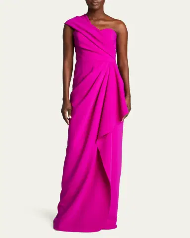 Rickie Freeman for Teri Jon One-Shoulder Draped Stretch Crepe Gown | Thumbnail 10