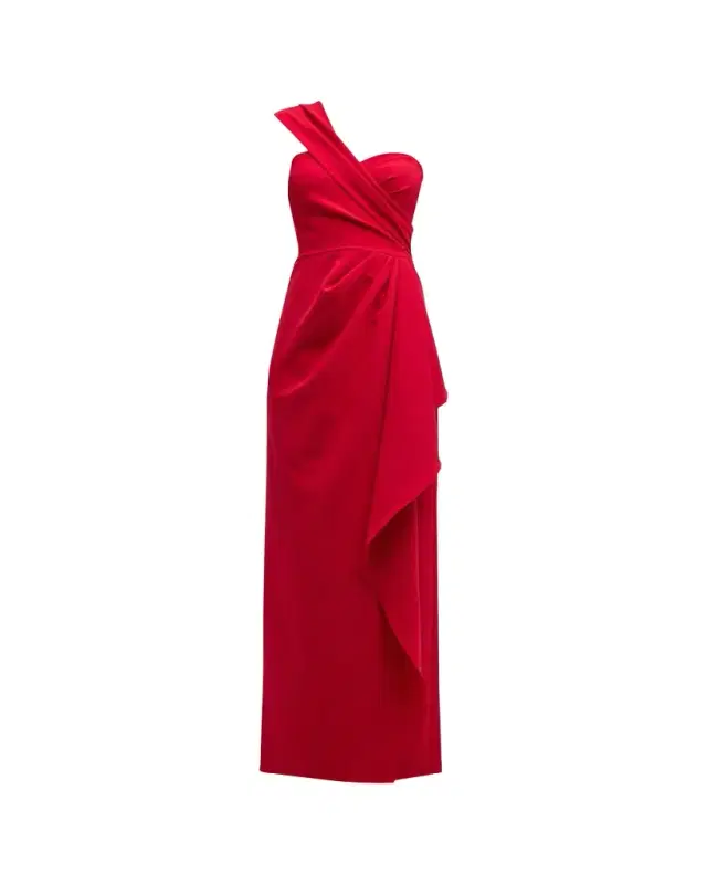 Rickie Freeman for Teri Jon One-Shoulder Draped Stretch Crepe Gown