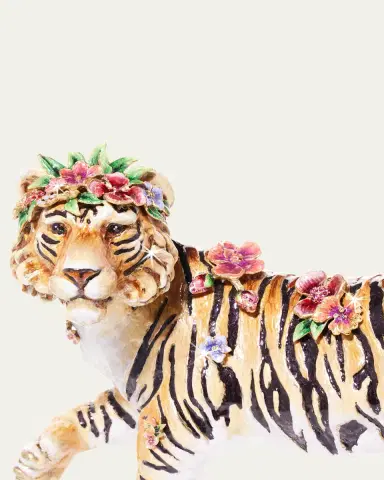 Jay Strongwater Tiger with Flower Crown Figure | Thumbnail 4