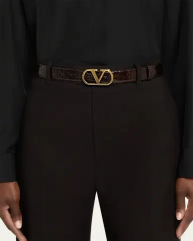 Valentino Garavani VLogo Signature Crocodile Belt, 30mm | Thumbnail 2