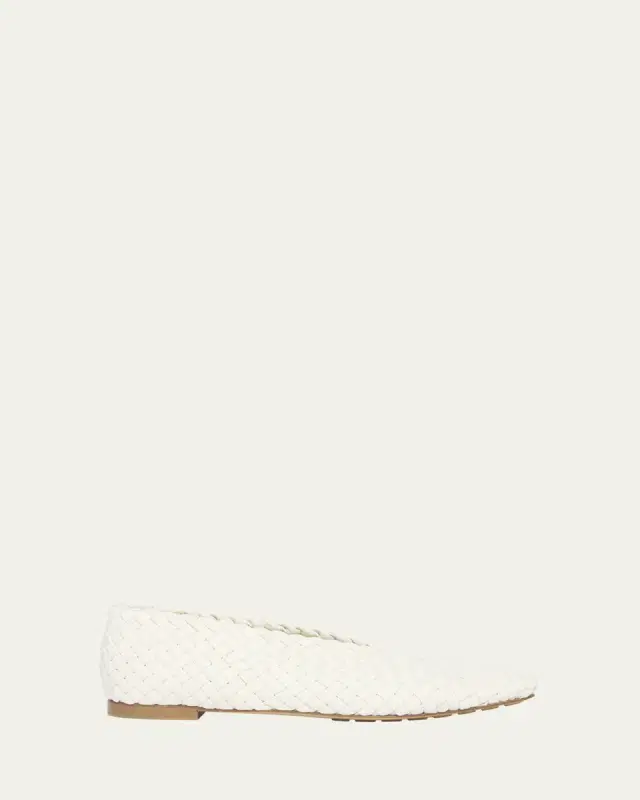 Mini Lido Intrecciato Leather Ballerina Flats