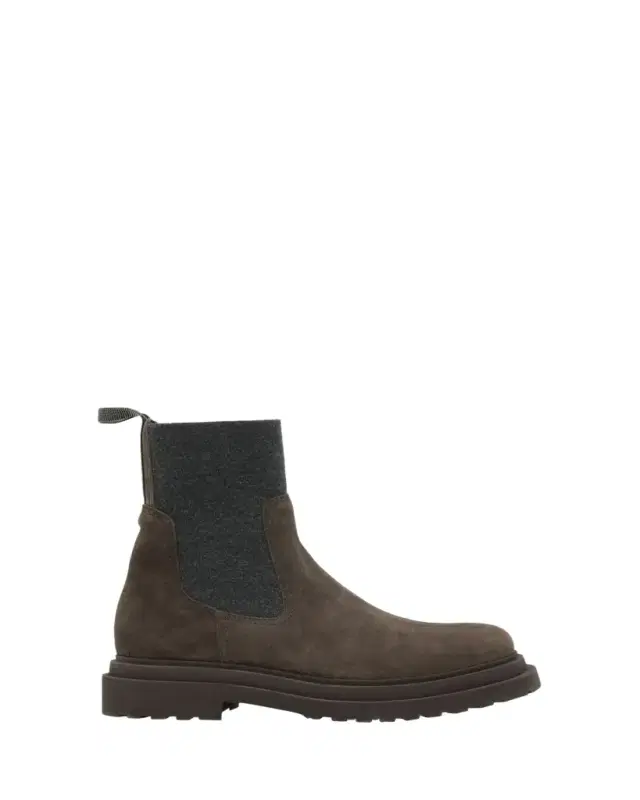 Brunello Cucinelli Suede Wool Lug-Sole Chelsea Boots