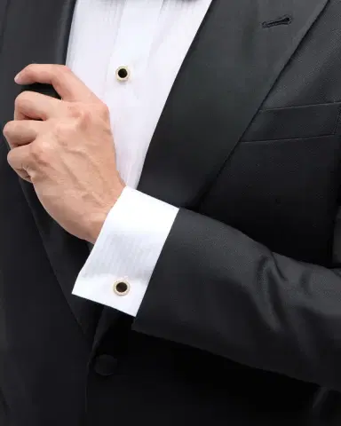 Jan Leslie Men's 18K Rose Gold Mother Of Pearl and Diamond Tuxedo Studs | Thumbnail 2