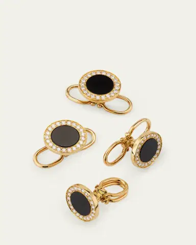 Jan Leslie Men's 18K Rose Gold Mother Of Pearl and Diamond Tuxedo Studs | Thumbnail 4