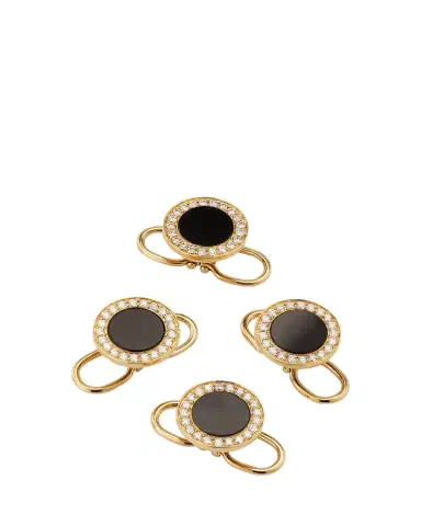 Jan Leslie Men's 18K Rose Gold Mother Of Pearl and Diamond Tuxedo Studs | Thumbnail 1