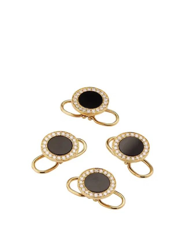 Jan Leslie Men's 18K Rose Gold Mother Of Pearl and Diamond Tuxedo Studs