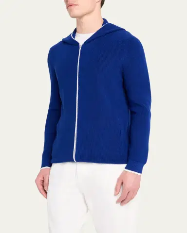 Bergdorf Goodman Men's Rib-Knit Hooded Zip Sweater | Thumbnail 4