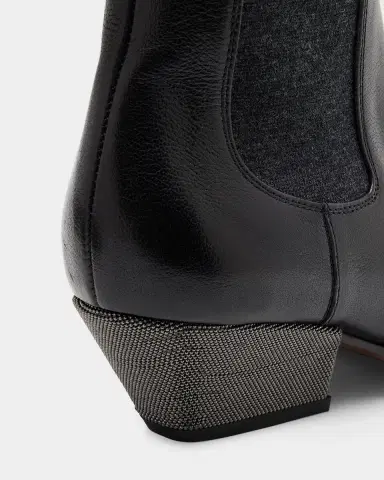 Brunello Cucinelli Leather Wool Western Chelsea Booties | Thumbnail 2