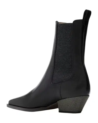 Brunello Cucinelli Leather Wool Western Chelsea Booties | Thumbnail 1