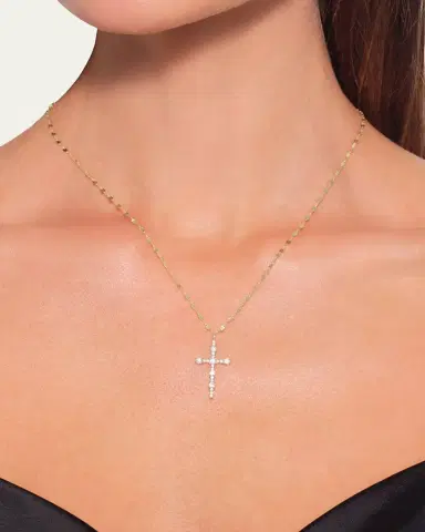 Lana Elevated Diamond Everyday Cross Necklace in 14K Yellow Gold, 18"L | Thumbnail 2