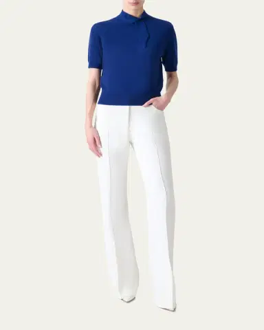 Akris Neck-Tie Cashmere Short-Sleeve Sweater | Thumbnail 2